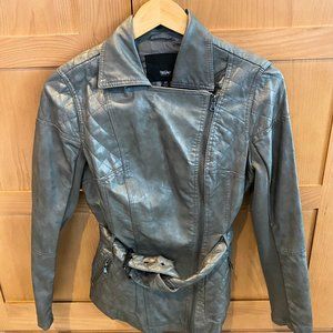 Mossimo Faux Leather Gray Belted Jacket Women Size Small
